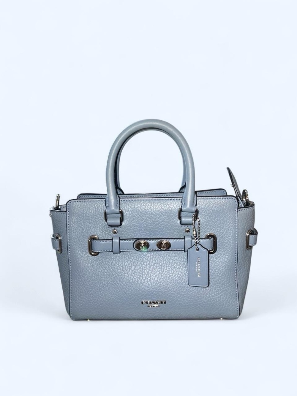 Coach Blake Carryall 25 Pebbled Leather Satchel Crossbody in Dusty Blue